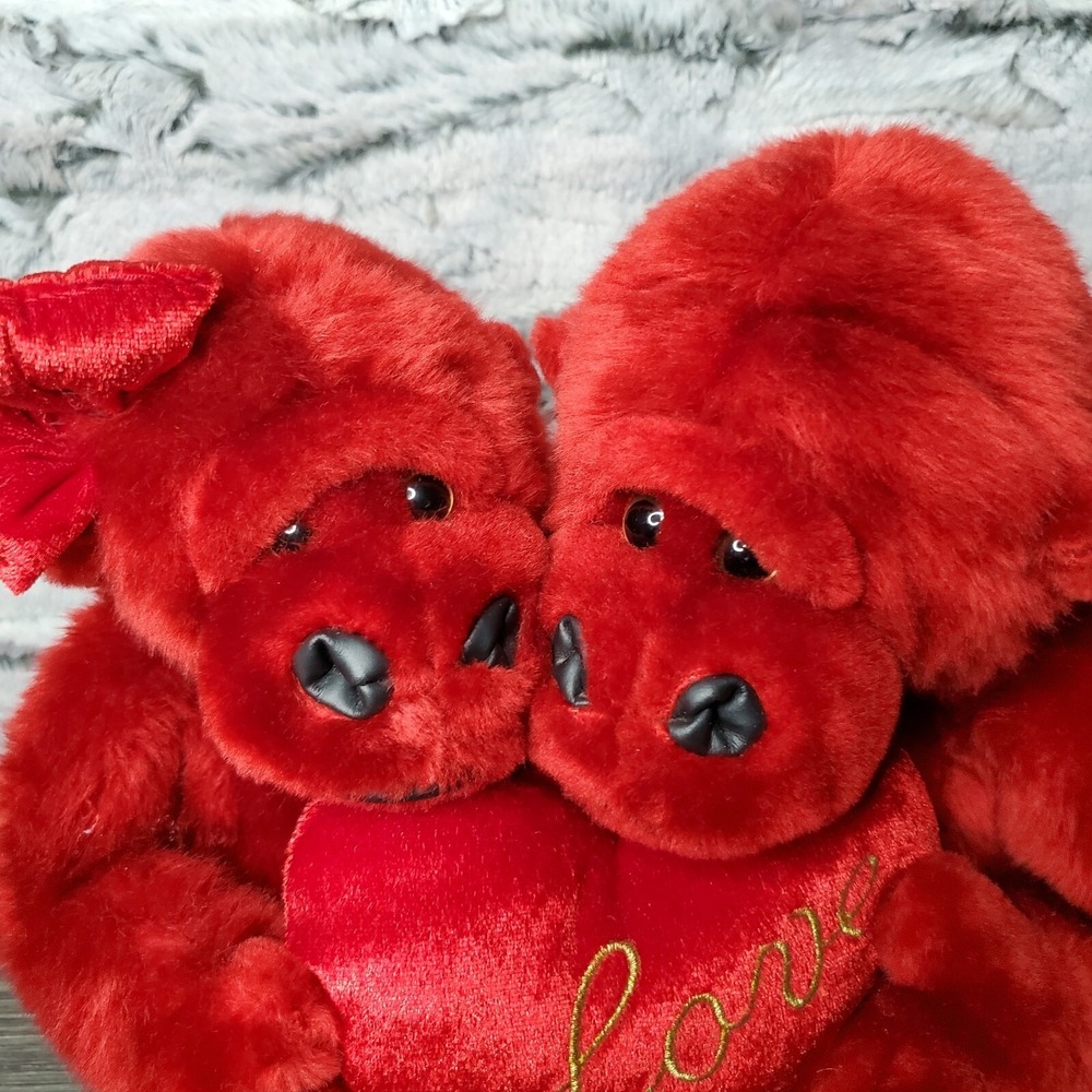 Kids of America 2002 RED‎ LOVE Hugging Boy Girl 10" GORILLAS Valentines Plush